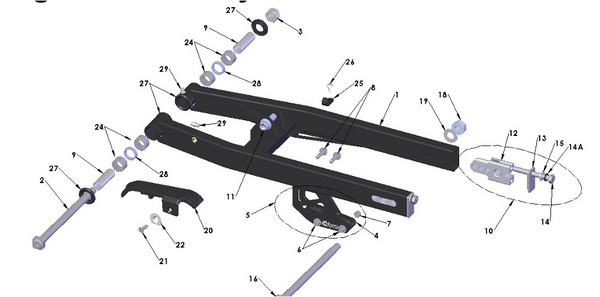 SWINGARM WELDED ASSY- NEEDLE BRNG - 2025 — diagram reference