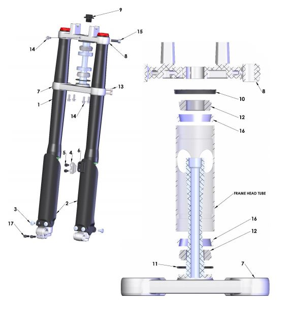 FORK SET COMPLETE - JR - HOLLOW AXLE 32MM — diagram reference