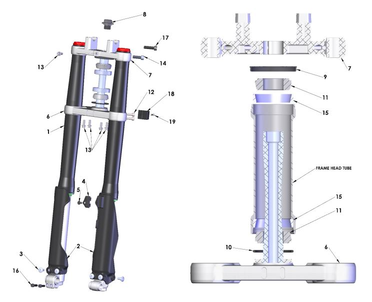 FORK SET COMPLETE 32MM - HOLLOW AXLE - 2021 — diagram reference
