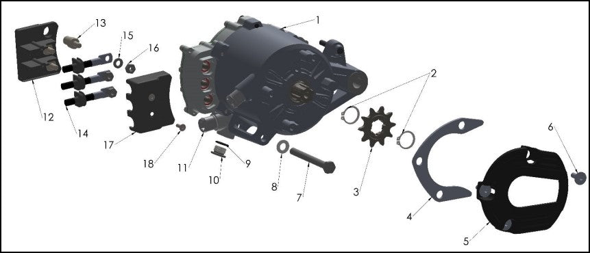 SUPERSEDED BY PART NUMBER JACEMU001B   R/B JACEMU002 MOTOR ASSEMBLY - BETTER CHAIN GUARD — diagram reference