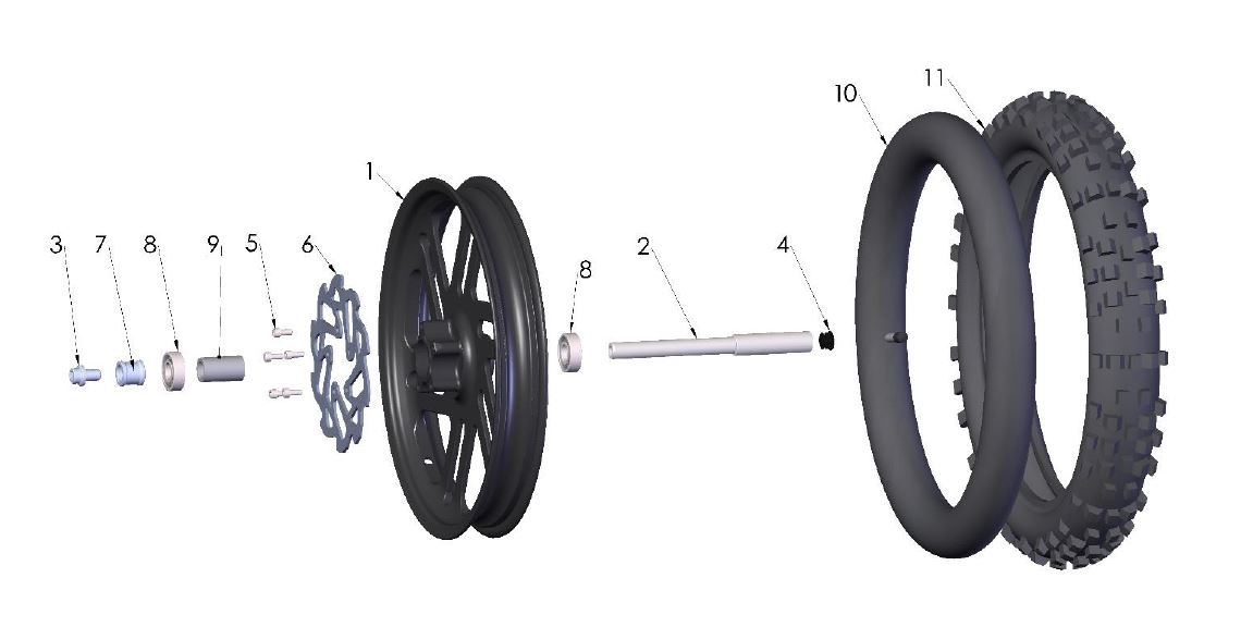 WHEEL W/BEARING -12IN FRONT - HOLLOW AXLE - BLK — diagram reference