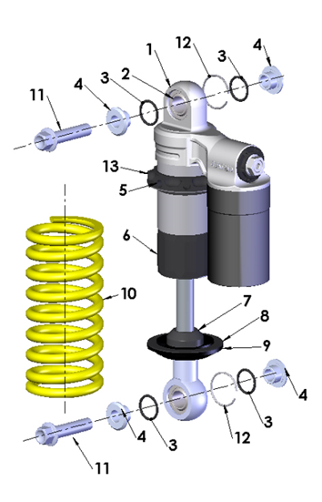 SPRING - SHOCK - JR E3 285 LB - YELLOW — diagram reference