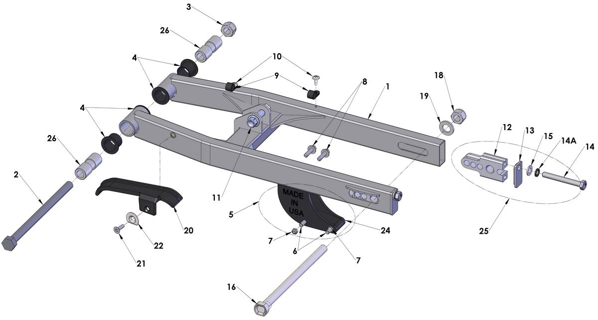 SWINGARM WELDED ASSY EXTENDED FWE — diagram reference