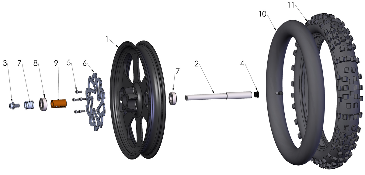 WHEEL ASSEMBLY - 10IN FRONT - HOLLOW AXLE - BLK — diagram reference