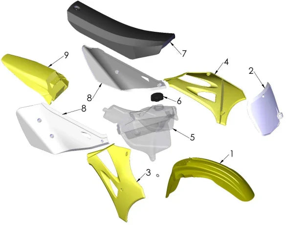 FRONT FENDER 65CC - FLO YELLOW — diagram reference