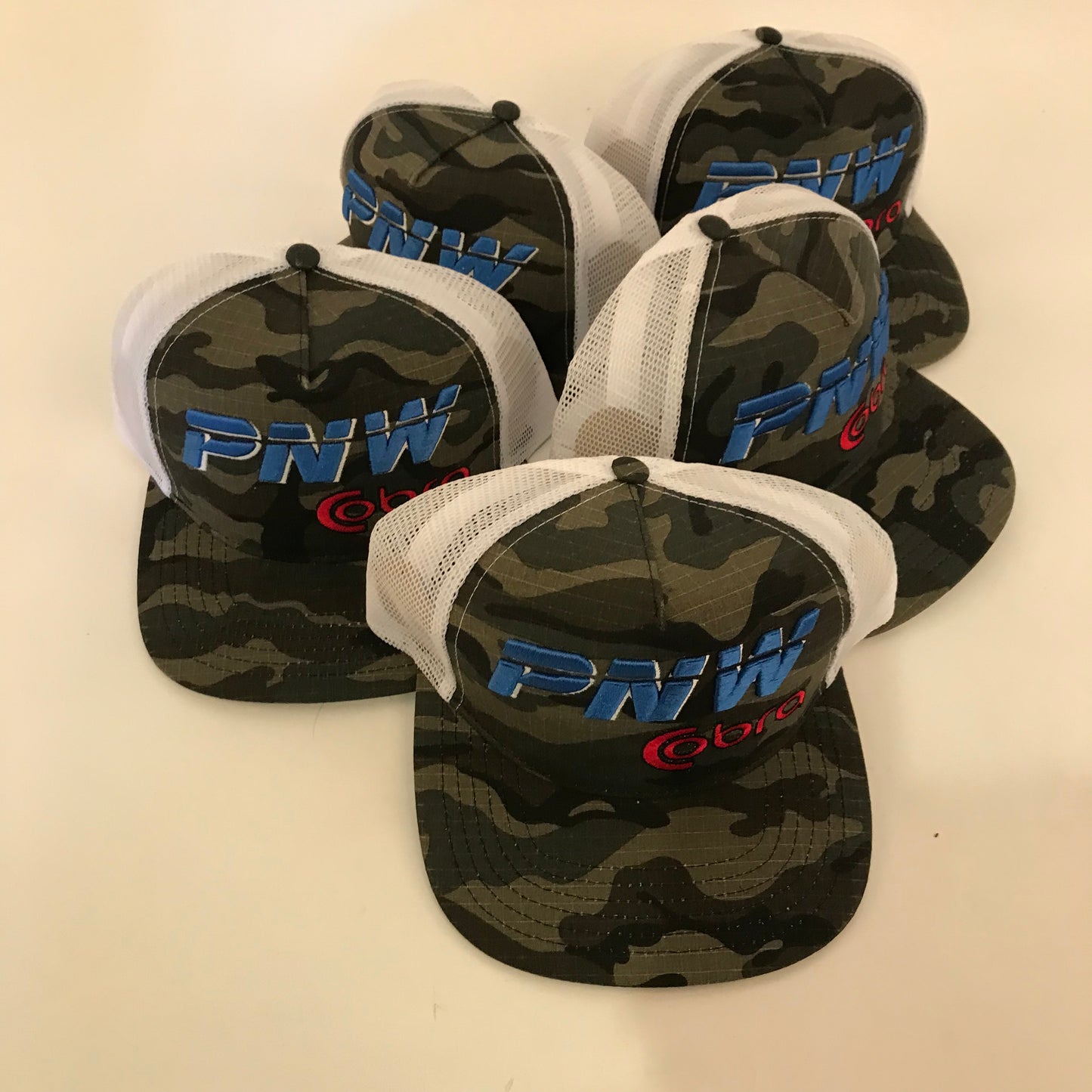 Raised Logo Pacific Northwest Cobra Snap BackTrucker Hat PNWCobra CAMO Green