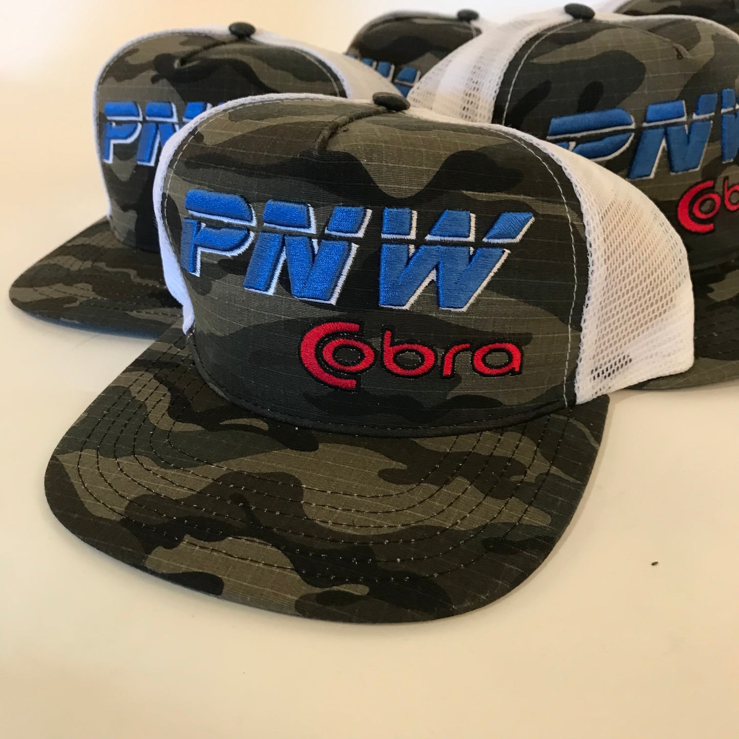 Raised Logo Pacific Northwest Cobra Snap BackTrucker Hat PNWCobra CAMO Green